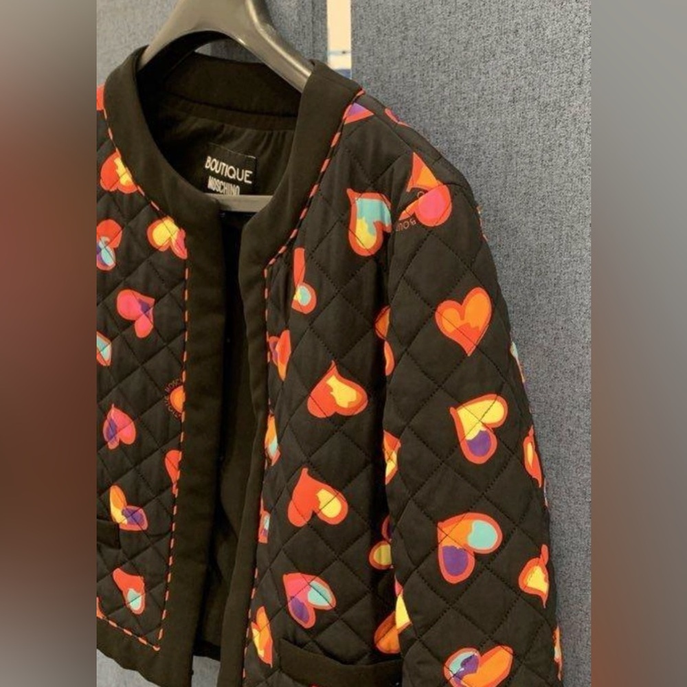 Boutique Moschino Multi-Colored Hearts Quilted Jacket Size 14 - Picture 6 of 11